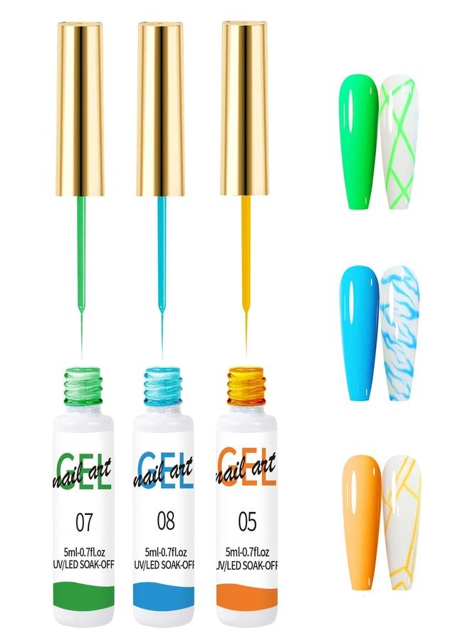SULLMAR Nail Gel Polish Liner Summer Color Green Blue Gel Polish Developing Adhesive, Quick Drying and Bright Color DIY Painting Draw for Natural Nails, Fake Nail Tips for Home DIY - Image 1