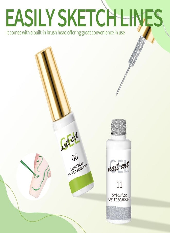 SULLMAR Nail Gel Polish Liner Summer Color Green Blue Gel Polish Developing Adhesive, Quick Drying and Bright Color DIY Painting Draw for Natural Nails, Fake Nail Tips for Home DIY - Image 2