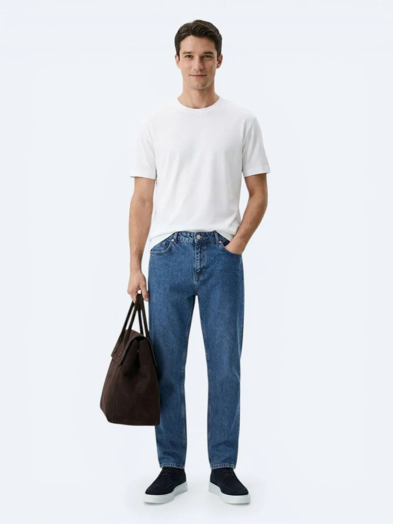 Kip White Plain Cotton Blended T-Shirt