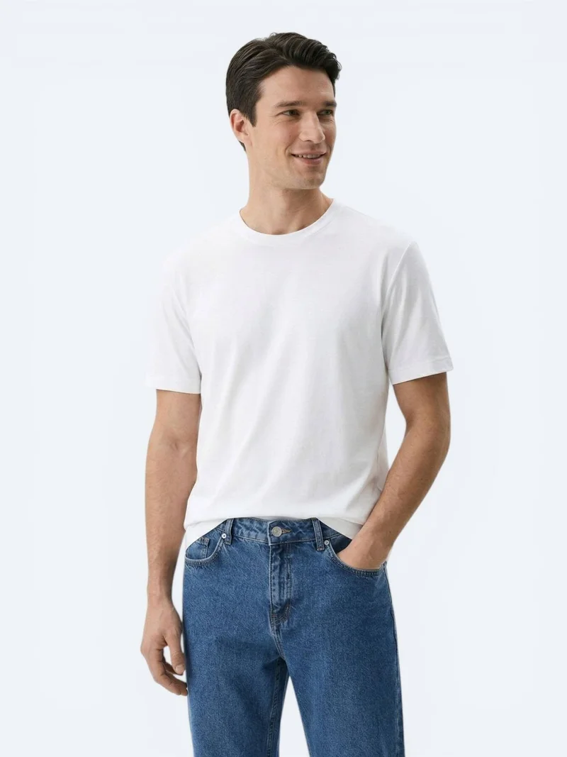 Kip White Plain Cotton Blended T-Shirt