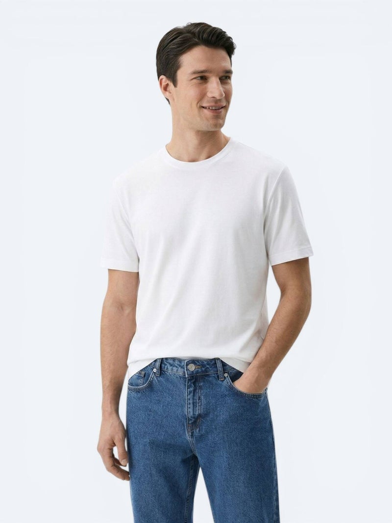 Kip White Plain Cotton Blended T-Shirt - Image 4