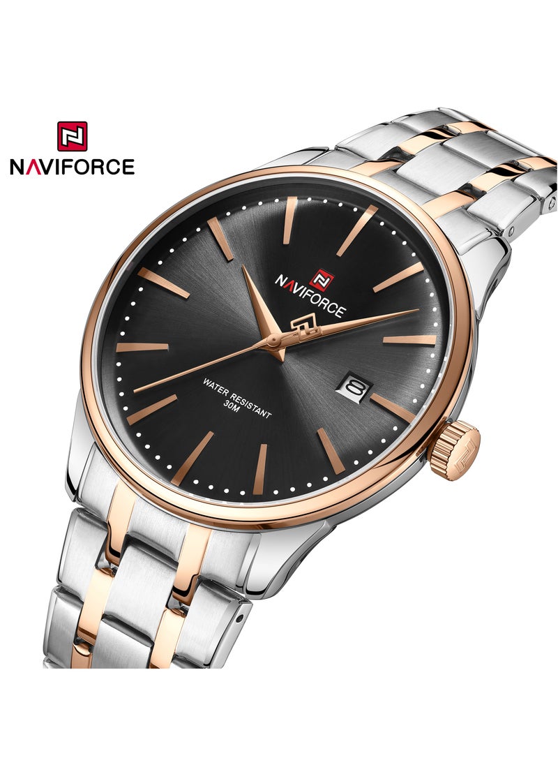 NAVIFORCE Elegant Silver Stainless Steel Analog Wrist Watch for Men with Date Display Water Resistant Classic Design Quartz Movement Stylish Business and Casual Timepiece Durable Bracelet Comfortable Wear  - Image 2