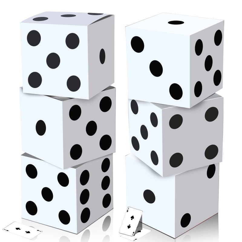 Tinlade 6 Pcs Dice Boxes 11 in Jumbo Vegas Casino Theme Party Decoration Big Vegas Decor Giant Table Top Cardboard Dice Casino Game Nights Prom Birthday Homies Party Supply PropsWhite - Image 3