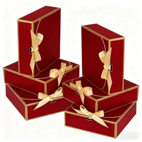WLUSEAXI 10Pack Small Gift Boxes, 6.5''x6.5''x2'' Red Gift Boxes with Ribbon, Small Boxes for Gifts Birthday Wedding Party Valentine's Day Mother's Day - Image 1