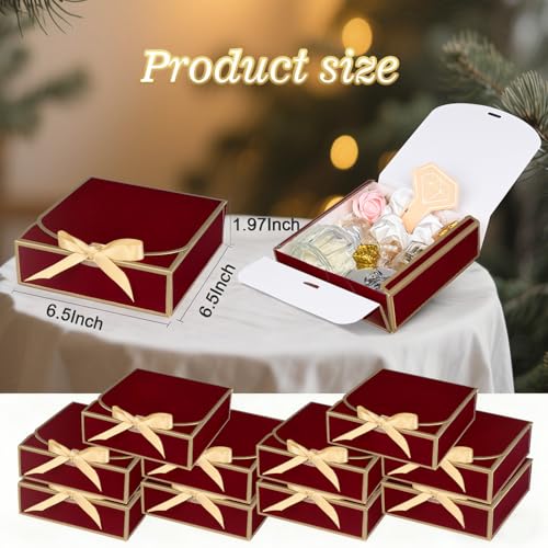 WLUSEAXI 10Pack Small Gift Boxes, 6.5''x6.5''x2'' Red Gift Boxes with Ribbon, Small Boxes for Gifts Birthday Wedding Party Valentine's Day Mother's Day - Image 2