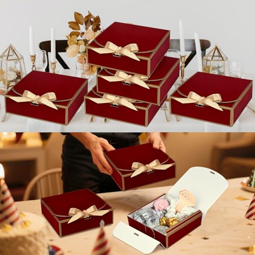 WLUSEAXI 10Pack Small Gift Boxes, 6.5''x6.5''x2'' Red Gift Boxes with Ribbon, Small Boxes for Gifts Birthday Wedding Party Valentine's Day Mother's Day - Image 3