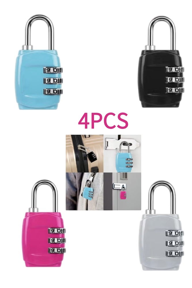 4 Pcs Luggage Locks Combination Padlocks, 3 Digit Combination Padlock Codes with Alloy Body Mini Small Combination Lock Trolley Luggage Padlock Gym Lockers Travel Bag Suit Case Bike Locks - Image 1