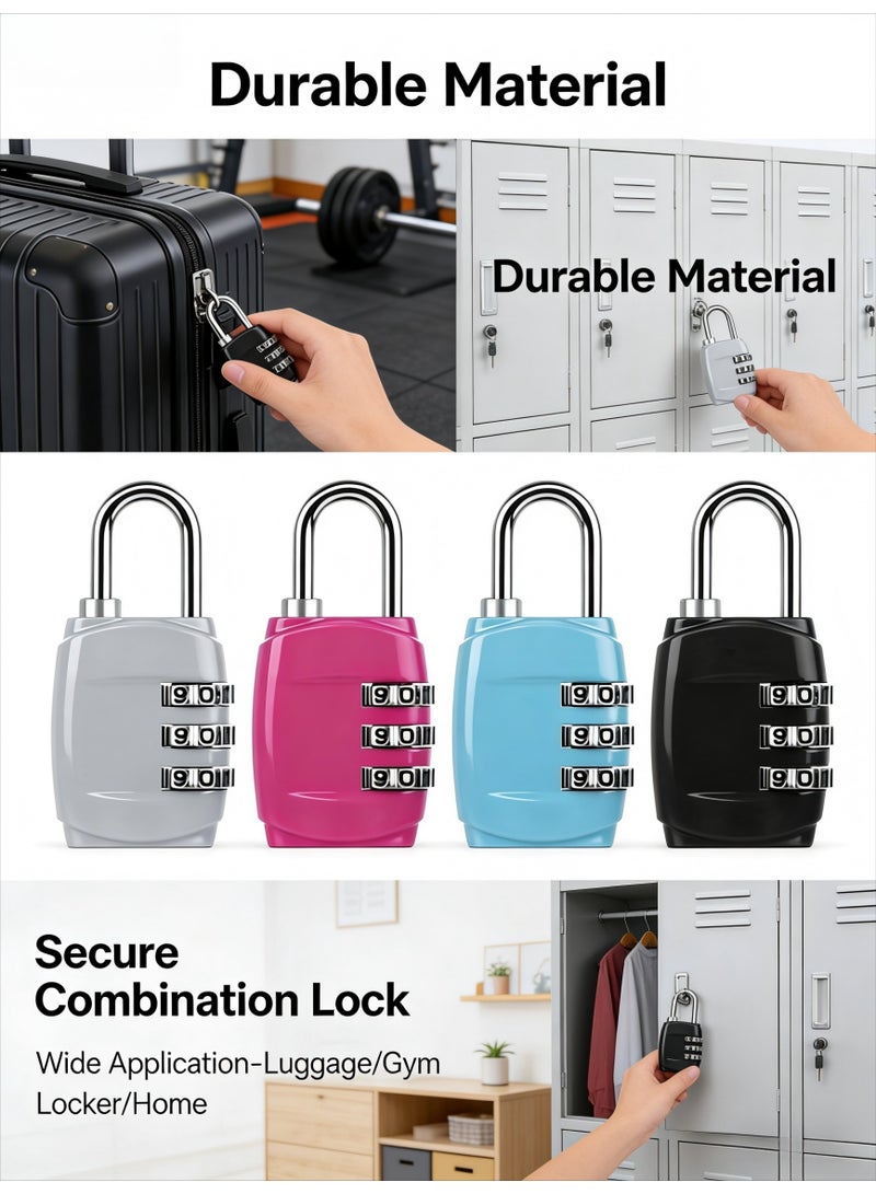 4 Pcs Luggage Locks Combination Padlocks, 3 Digit Combination Padlock Codes with Alloy Body Mini Small Combination Lock Trolley Luggage Padlock Gym Lockers Travel Bag Suit Case Bike Locks - Image 1