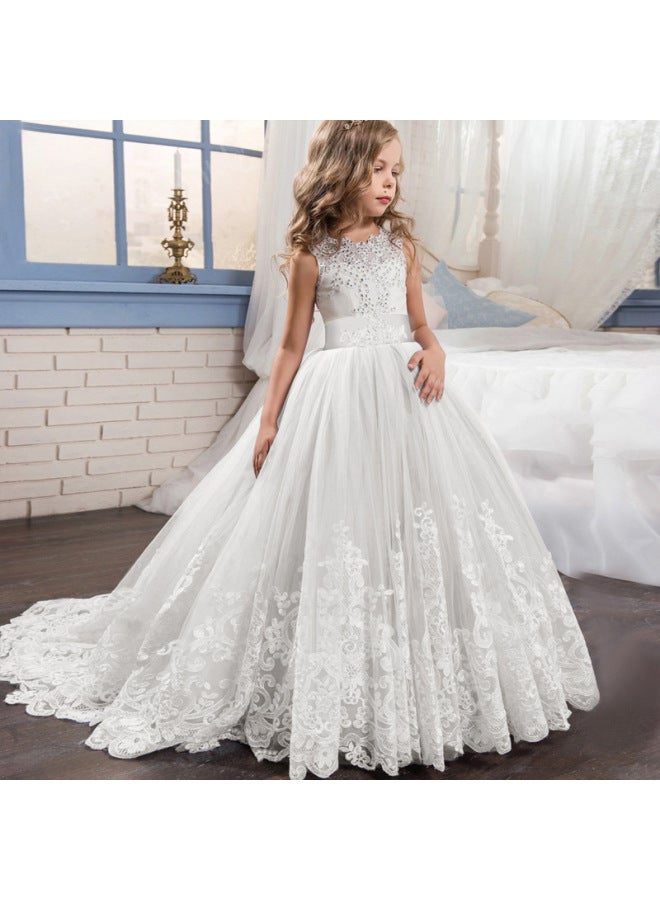 فستان زفاف للبنات باللون الأبيض، تنورة توتو بطبقة شبكية ذيل طويل