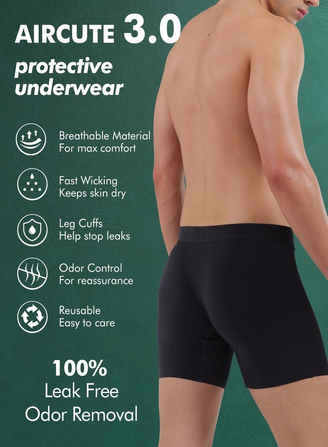 AIRCUTE Washable Incontinence Underwear for Men Leak Proof Absorbent Protective Bladder Control Boxer Briefs 63.5 ML 5 Pack (Large, 5 Black - Image 3