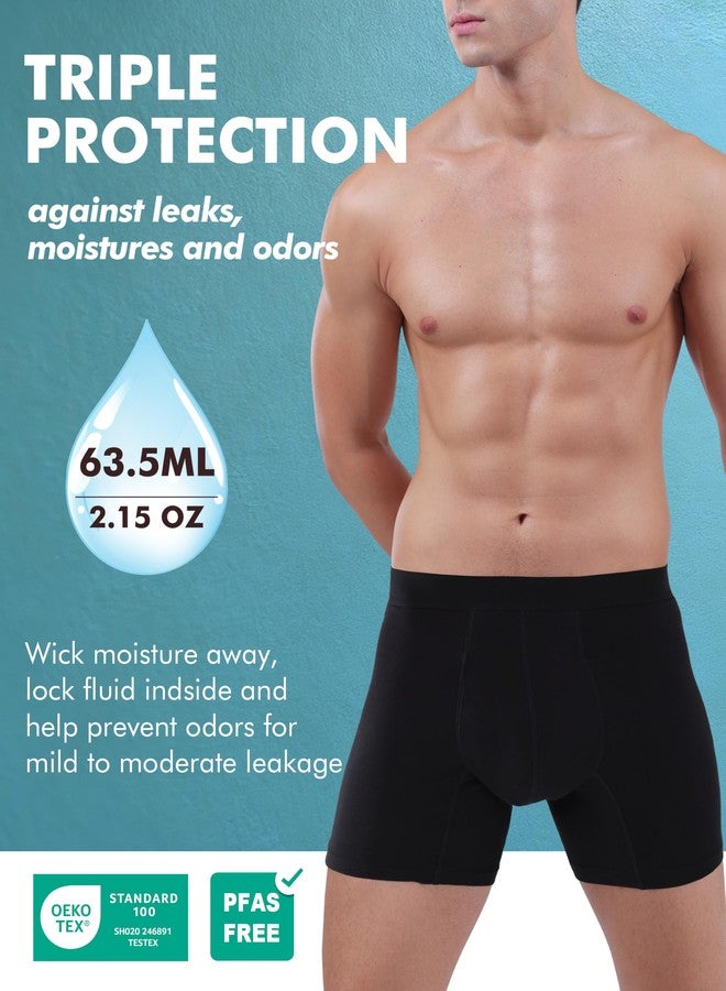 AIRCUTE Washable Incontinence Underwear for Men Leak Proof Absorbent Protective Bladder Control Boxer Briefs 63.5 ML 5 Pack (Large, 5 Black - Image 2