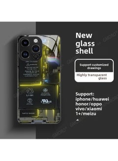 Circuit Board Phone Case For 13 14promax Creative 12 Cool 15 Model Glass Case Funny Digital Computer IPhone Protective Cover-Color:High Permeability Glass Shell-graphite Black -995-Applicable Model: