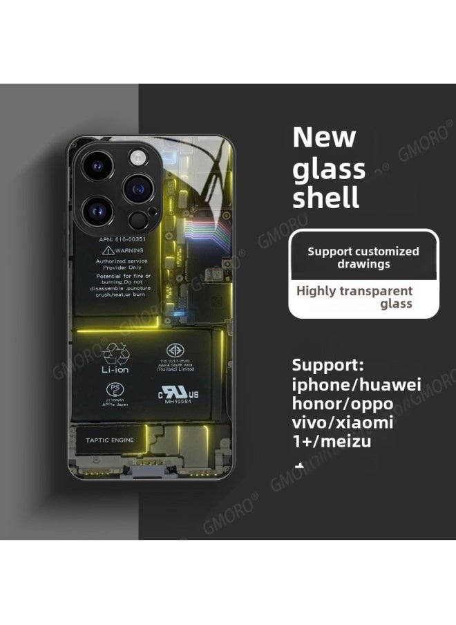 Generic - Circuit Board Phone Case For 13 14promax Creative 12 Cool 15 Model Glass Case Funny Digital Computer IPhone Protective Cover-Color:High Permeability Glass Shell-graphite Black -995-Applicable Model: - Image 1