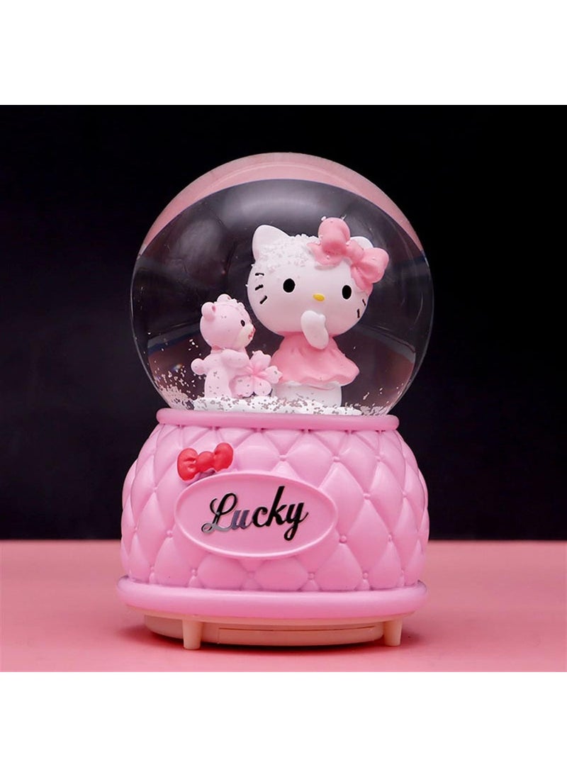 Hediyesahibi - Hello Kitty Lighted Musical Medium Size Snow Globe and Personalized Necklace Gift - Image 1