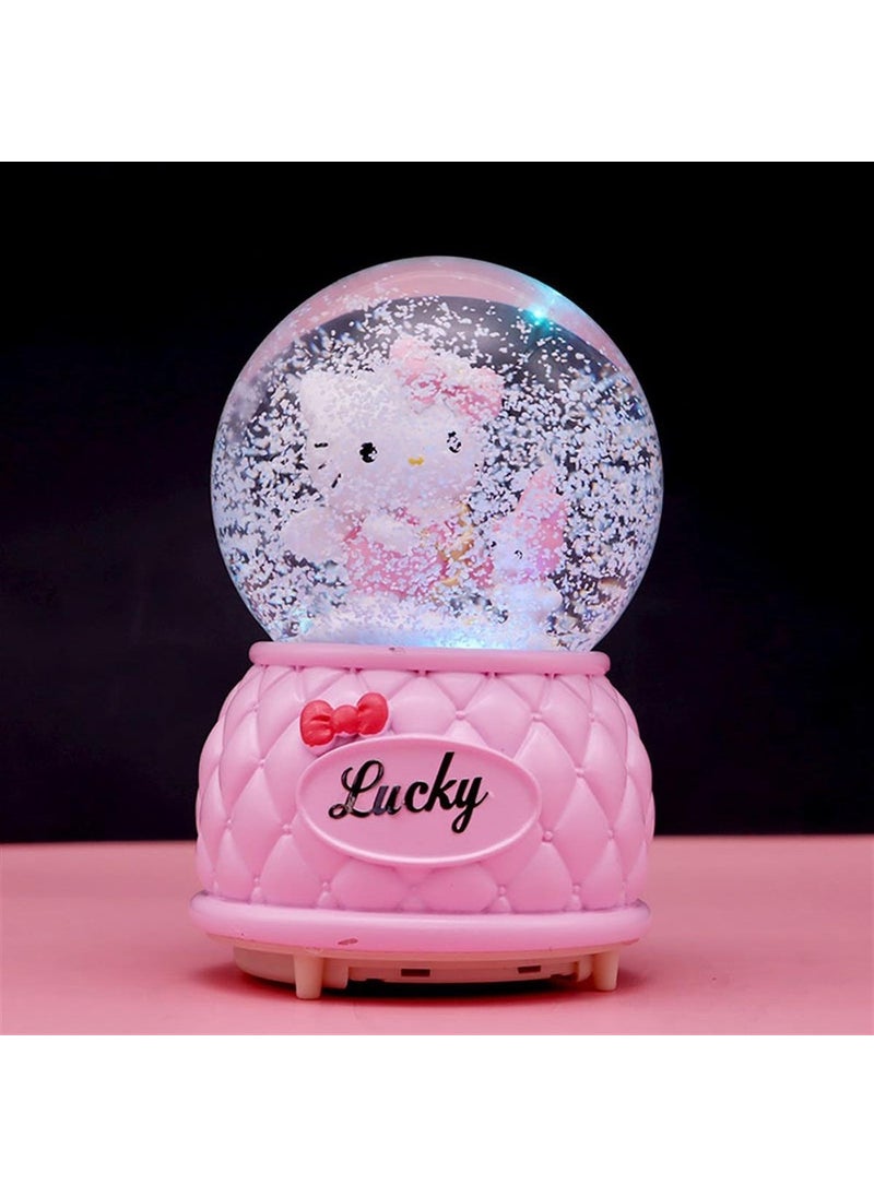 Hediyesahibi - Hello Kitty Lighted Musical Medium Size Snow Globe and Personalized Necklace Gift - Image 1