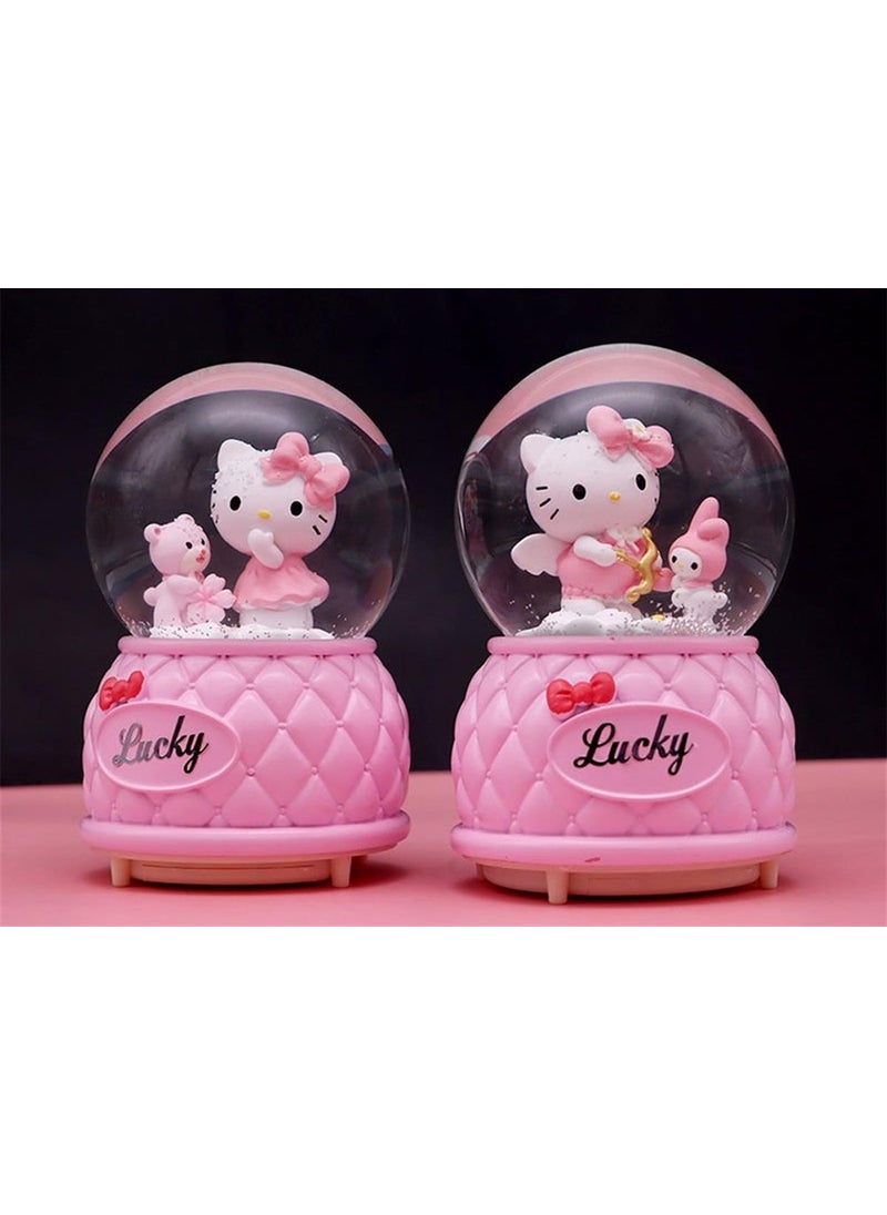 Hediyesahibi - Hello Kitty Lighted Musical Medium Size Snow Globe and Personalized Necklace Gift - Image 1