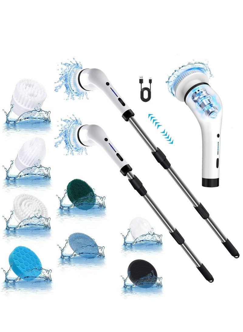 Electric Cleaning Brush Scrubber, Electric Floor Scrubber with 8 Replaceable Brush Heads and Adjustable Extension Arm, Cordless Electric Spin Scrubber for Cleaning Bathroom Floor Tile Tub Kitchen Car  - Image 1