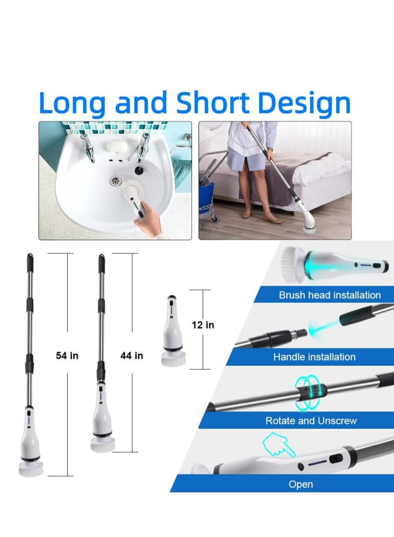 Electric Cleaning Brush Scrubber, Electric Floor Scrubber with 8 Replaceable Brush Heads and Adjustable Extension Arm, Cordless Electric Spin Scrubber for Cleaning Bathroom Floor Tile Tub Kitchen Car  - Image 5