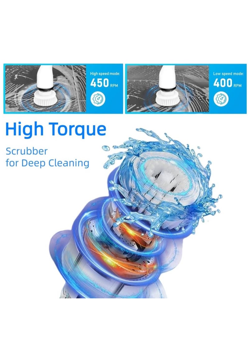 Electric Cleaning Brush Scrubber, Electric Floor Scrubber with 8 Replaceable Brush Heads and Adjustable Extension Arm, Cordless Electric Spin Scrubber for Cleaning Bathroom Floor Tile Tub Kitchen Car  - Image 2