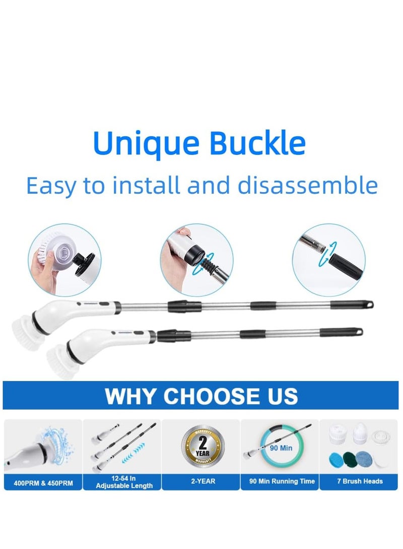 Electric Cleaning Brush Scrubber, Electric Floor Scrubber with 8 Replaceable Brush Heads and Adjustable Extension Arm, Cordless Electric Spin Scrubber for Cleaning Bathroom Floor Tile Tub Kitchen Car  - Image 4