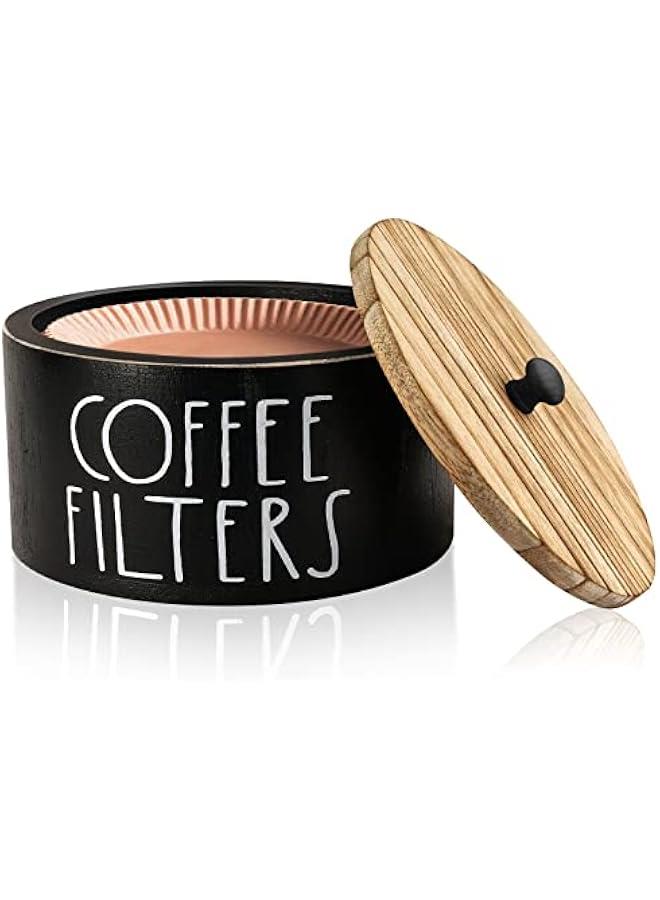 Coffee Filter Holder, Wood Coffee Filter Storage Container Coffee Filter Dispenser with Lid, Rustic Farmhouse Coffee Filter Organizer Basket Accessories for Coffee Bar Counter Decor  - Image 1