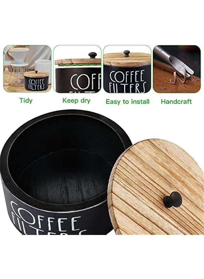 Coffee Filter Holder, Wood Coffee Filter Storage Container Coffee Filter Dispenser with Lid, Rustic Farmhouse Coffee Filter Organizer Basket Accessories for Coffee Bar Counter Decor  - Image 4