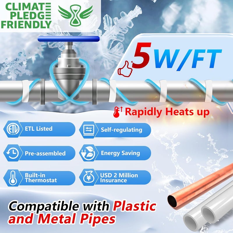 HEATIT 5JHSF 6Ft Versatile Self-Regulating Heat Tape for Metal, Plastic Home Pipes and RV, Water Pipe Freeze Protection, ETL Listed, 120V - Image 2