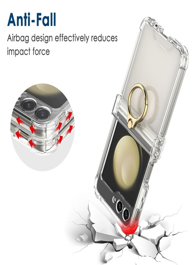 Simpeak Case Compatible with Samsung Galaxy Z Flip 5 5G, Slim Case, Scratch-Resistant with Screen Protector, TPU Shockproof Protective Airbag Flip Case with Ring Video Stand, Clear Cover - Image 4