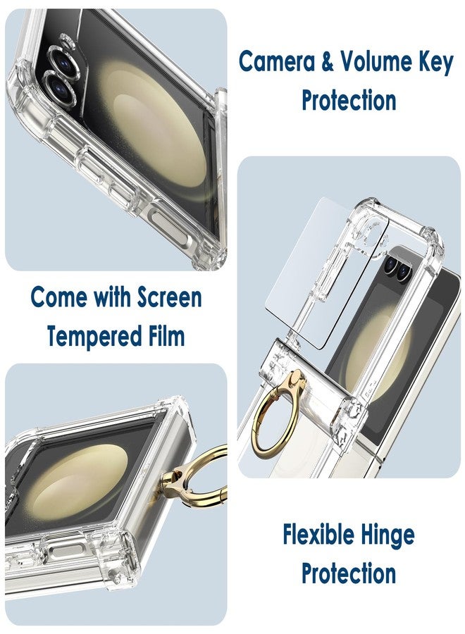 Simpeak Case Compatible with Samsung Galaxy Z Flip 5 5G, Slim Case, Scratch-Resistant with Screen Protector, TPU Shockproof Protective Airbag Flip Case with Ring Video Stand, Clear Cover - Image 2