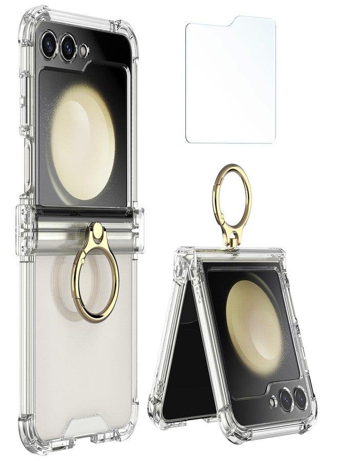 Simpeak Case Compatible with Samsung Galaxy Z Flip 5 5G, Slim Case, Scratch-Resistant with Screen Protector, TPU Shockproof Protective Airbag Flip Case with Ring Video Stand, Clear Cover - Image 1