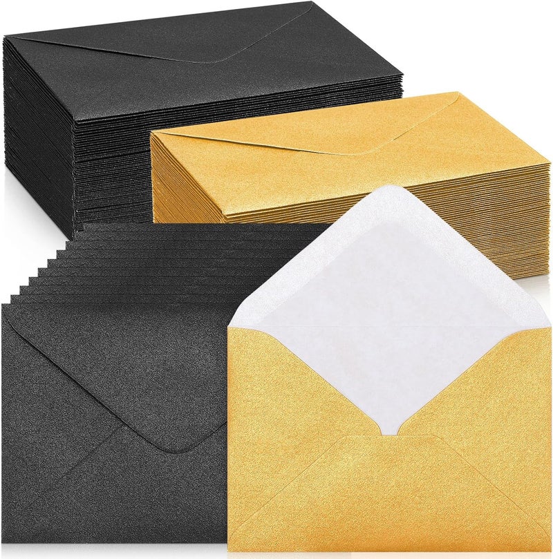 Yahenda 200 Count Gold and Black Mini Gift Card Envelopes Bulk Wedding Pocket Small Business Paper Envelopes Gift Card Sleeves Greeting Tiny Pocket 4 x 2.7 Inch for Graduation Engagement Birthdays - Image 1