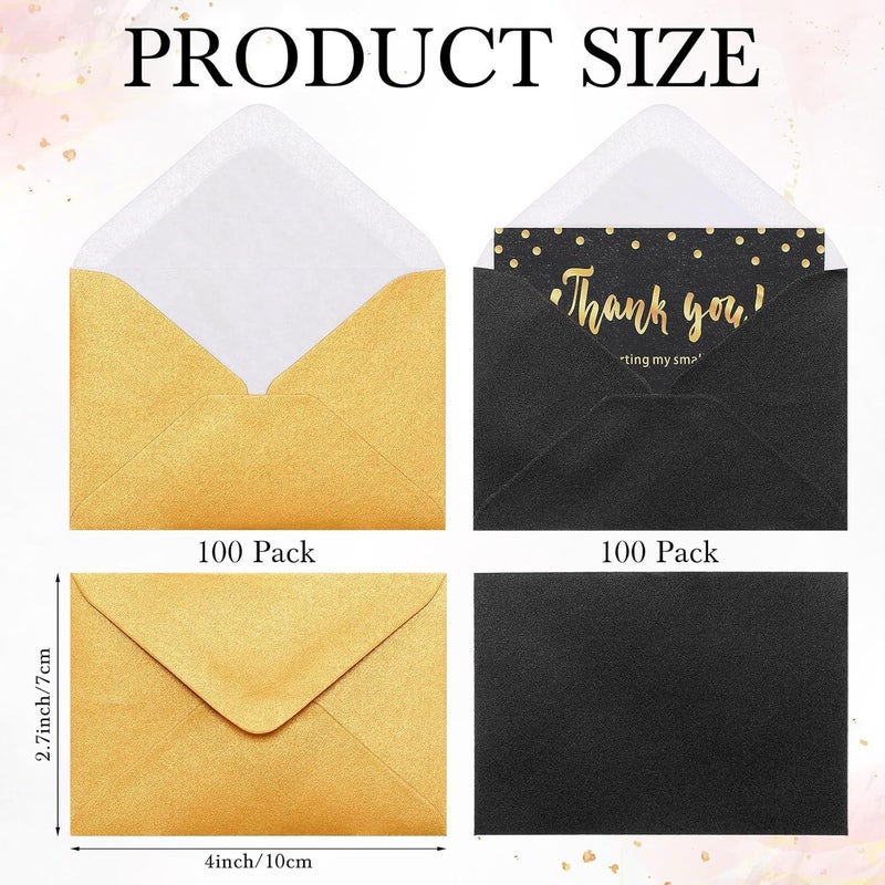 Yahenda 200 Count Gold and Black Mini Gift Card Envelopes Bulk Wedding Pocket Small Business Paper Envelopes Gift Card Sleeves Greeting Tiny Pocket 4 x 2.7 Inch for Graduation Engagement Birthdays - Image 2