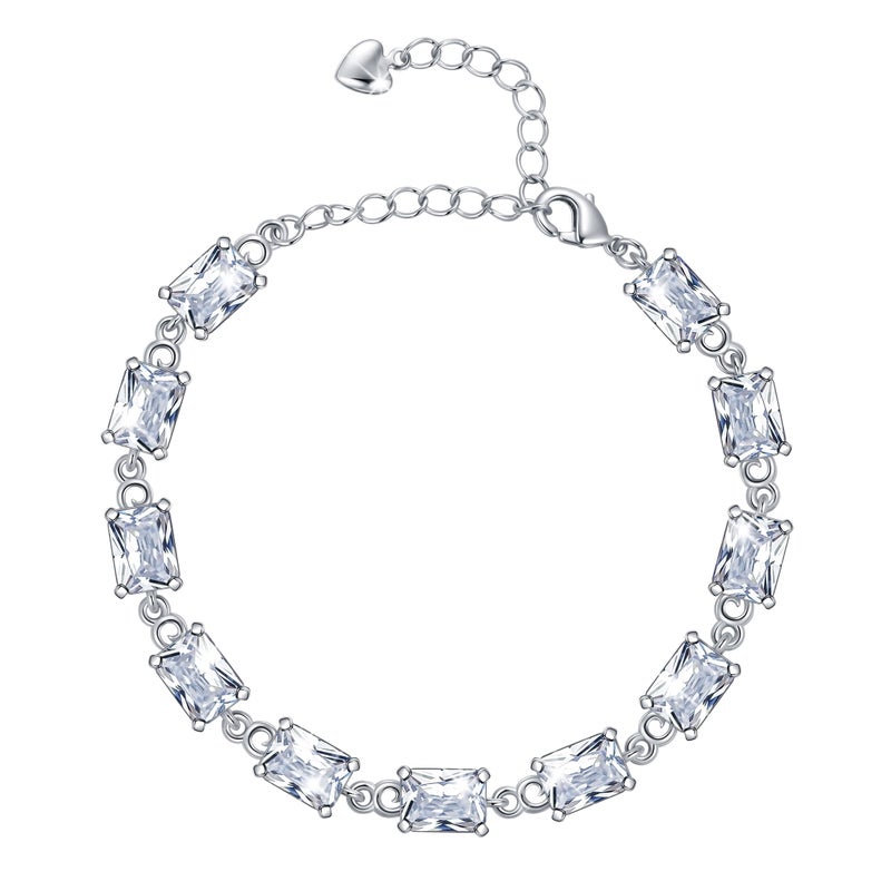 Juwaliy 18K White Gold Plated Tennis Bracelets for Women,April Birthstone Bracelet Crystal Diamond Wedding Jewelry Valentine Mother's Day Gift for Her - Image 1