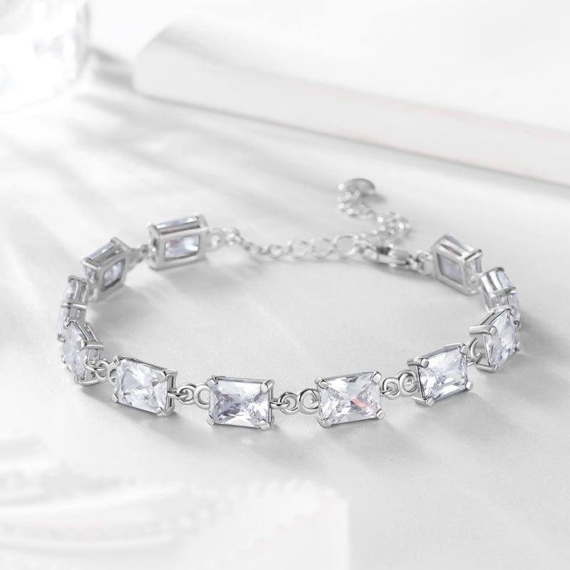 Juwaliy 18K White Gold Plated Tennis Bracelets for Women,April Birthstone Bracelet Crystal Diamond Wedding Jewelry Valentine Mother's Day Gift for Her - Image 3