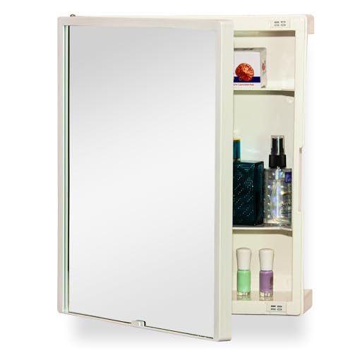 BRANCO New Rich Look Bathroom Cabinet with Mirror | Storage Organiser | Strong Plastic Bathroom Shelves Wall Mounted | Bathroom Accessories| Mirror Cabinet- Ivory - Image 3