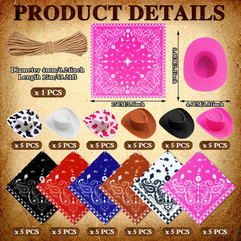 PPXMEEUDC 30 Set Plastic Mini Cowboy Hats Tiny Western Cowgirl Hat Cute Miniature Hat West Party Crafts for Cowboy Cowgirl Party Supplies - Image 2