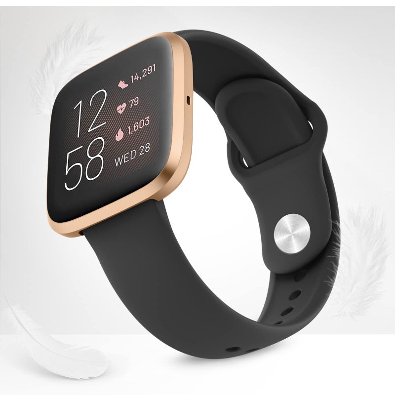 AK Silicone Bands Compatible With Fitbit Versa 2 / Versa Lite / SE, Classic Soft Straps Replacement Sport Wristbands for Women Men (Black) - Image 4