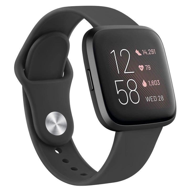 AK Silicone Bands Compatible With Fitbit Versa 2 / Versa Lite / SE, Classic Soft Straps Replacement Sport Wristbands for Women Men (Black) - Image 1