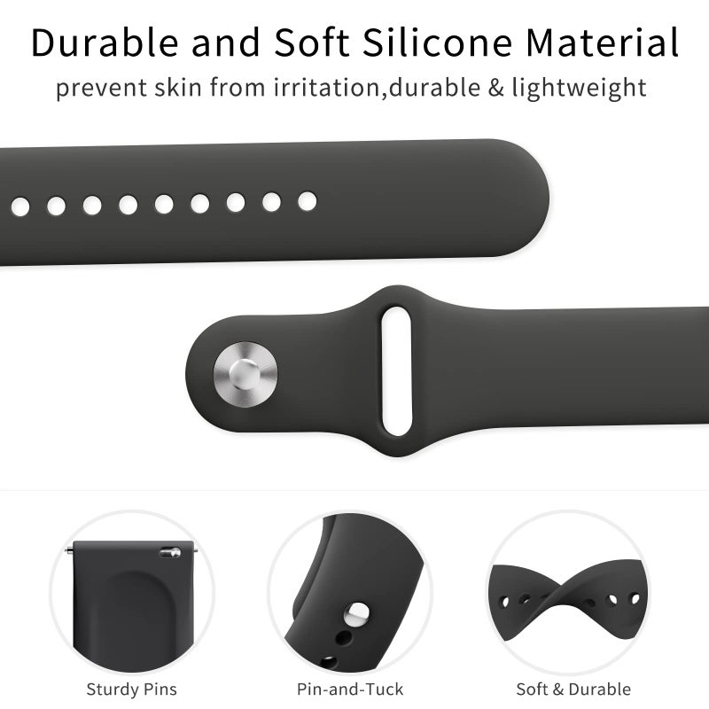 AK Silicone Bands Compatible With Fitbit Versa 2 / Versa Lite / SE, Classic Soft Straps Replacement Sport Wristbands for Women Men (Black) - Image 3
