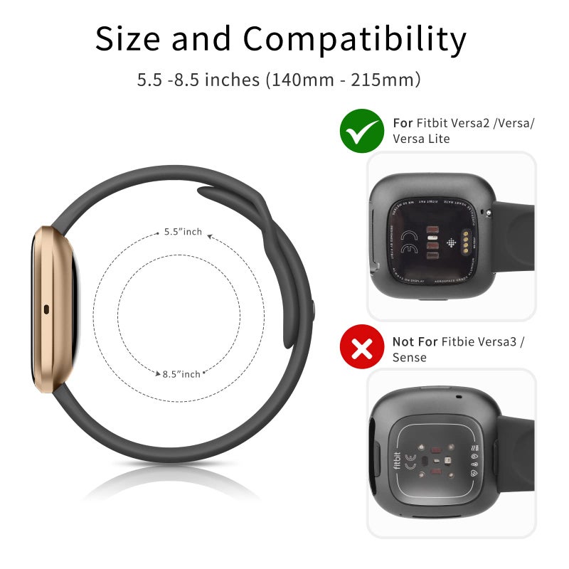 AK Silicone Bands Compatible With Fitbit Versa 2 / Versa Lite / SE, Classic Soft Straps Replacement Sport Wristbands for Women Men (Black) - Image 2