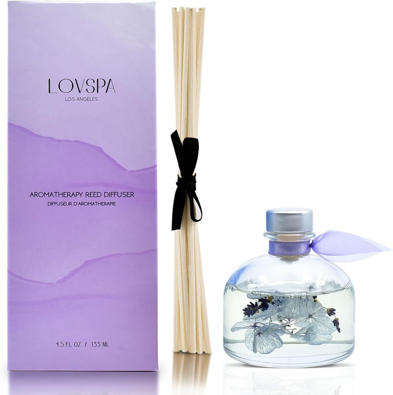 LOVSPA Reed Diffuser Set, Calm Spanish Blue Lavender Scented Oil Diffuser with Sticks, Home Fragrance Accessories for Bathroom Shelf Decor, Aroma Diffusers for Home or Office Desk, USA Made - Image 3