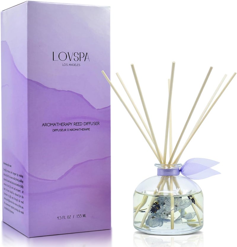 LOVSPA Reed Diffuser Set, Calm Spanish Blue Lavender Scented Oil Diffuser with Sticks, Home Fragrance Accessories for Bathroom Shelf Decor, Aroma Diffusers for Home or Office Desk, USA Made - Image 1