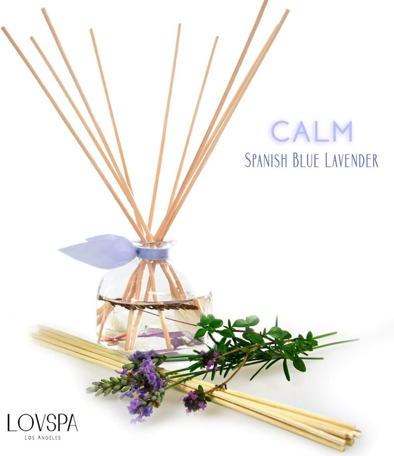 LOVSPA Reed Diffuser Set, Calm Spanish Blue Lavender Scented Oil Diffuser with Sticks, Home Fragrance Accessories for Bathroom Shelf Decor, Aroma Diffusers for Home or Office Desk, USA Made - Image 4