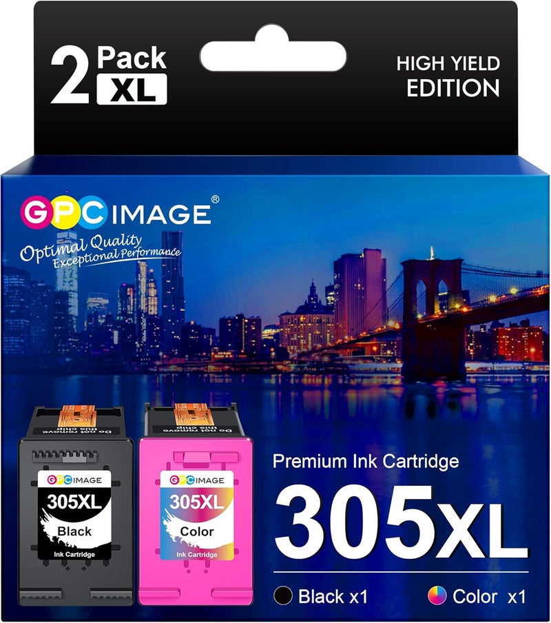 GPC Image Remanufactured HP 305 Compatible for HP 305 Ink Cartridges HP 305 XL High Yield Compatible for HP DeskJet 2300 2700 4100, Hp Envy 6000 6400 Series Printers (2 Pack, 1 Black 1 Tri-Color) - Image 1
