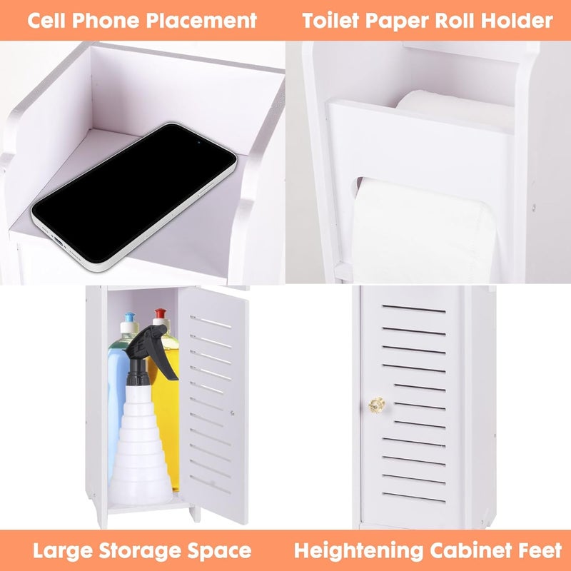 TPGP Powerking White Toilet Paper Holder Stand - Slim Bathroom Storage Cabinet with Doors and Shelves - Image 5