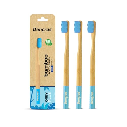Dencrus Orby Plus Bamboo Toothbrush for Adults (Pack of 3) | 100% Natural & Eco Friendly Manual Toothbrush | Ultra Soft Bristles for Gentle Sensitive Gum Care | Blue - Image 1