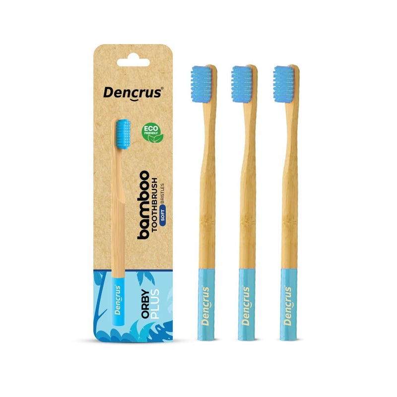 Dencrus Orby Plus Bamboo Toothbrush for Adults (Pack of 3) | 100% Natural & Eco Friendly Manual Toothbrush | Ultra Soft Bristles for Gentle Sensitive Gum Care | Blue - Image 5