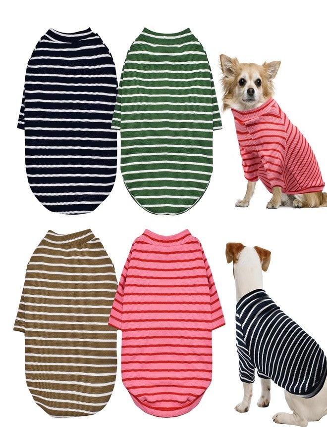 KATOLK 4 Pack Striped Dog Shirts Waffle Dog Clothes for Small Medium Dogs, Stretchy Dogs Boy Girl Dog T-Shirts Lightweight, Soft and Breathable Puppy Kitten Dog Shirts for Chihuahua - Image 1