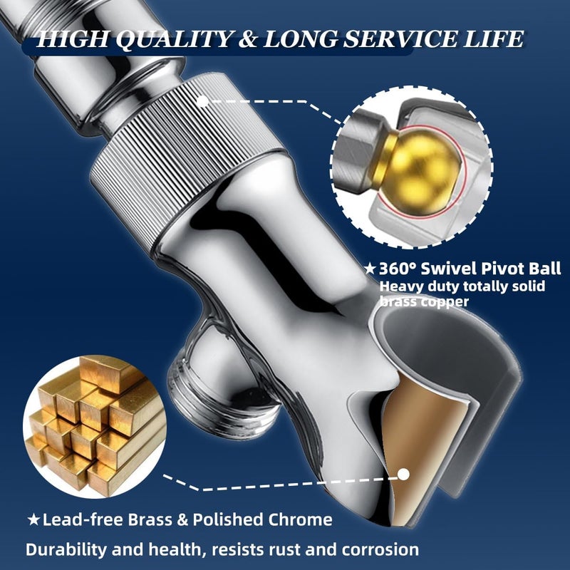 Uvish Shower Head Holder All Metal Adjustable Handheld Shower Arm Mount, 1/2" Shower Hose Holder Fits Most Hand Showerheads, Brass Hand Held Shower Head Holder, Easy to Install(Chrome) - Image 3