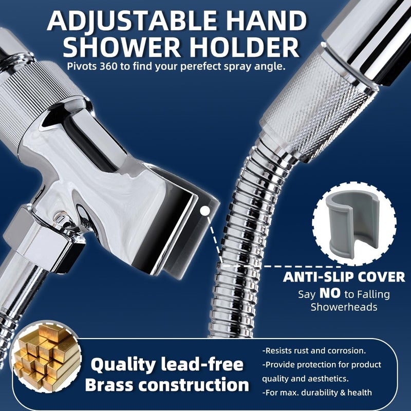 Uvish Shower Head Holder All Metal Adjustable Handheld Shower Arm Mount, 1/2" Shower Hose Holder Fits Most Hand Showerheads, Brass Hand Held Shower Head Holder, Easy to Install(Chrome) - Image 4